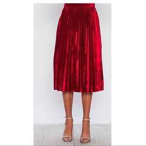 Red Velvet Pleated Skirt